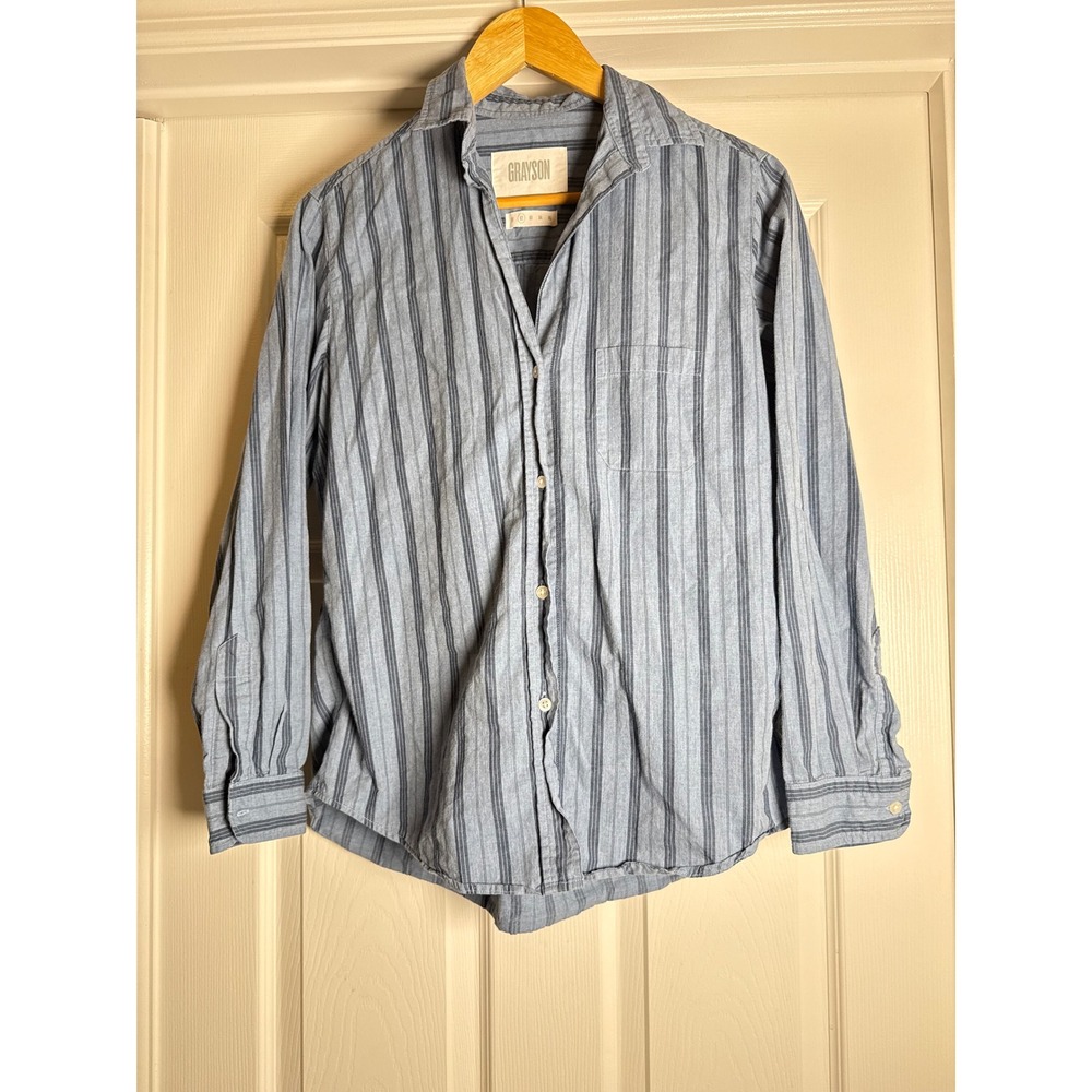 Grayson The Hero Shirt Women 02 Blue Striped Cotton Long Sleeve Button Down